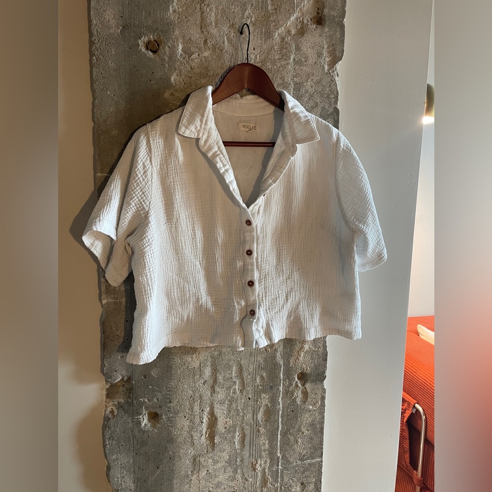 100% Cotton Roolee White Collared Button Top